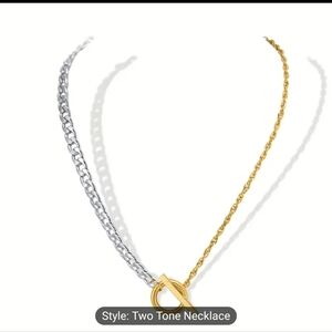 💛🩶NEW💛🩶 BEAUTIFUL!! High End Two Tone Half Link& Half Chain Toggle Necklace